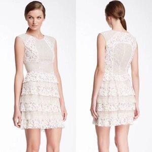BCBGMaxAzria White Ruffled Tiered Midi Dress